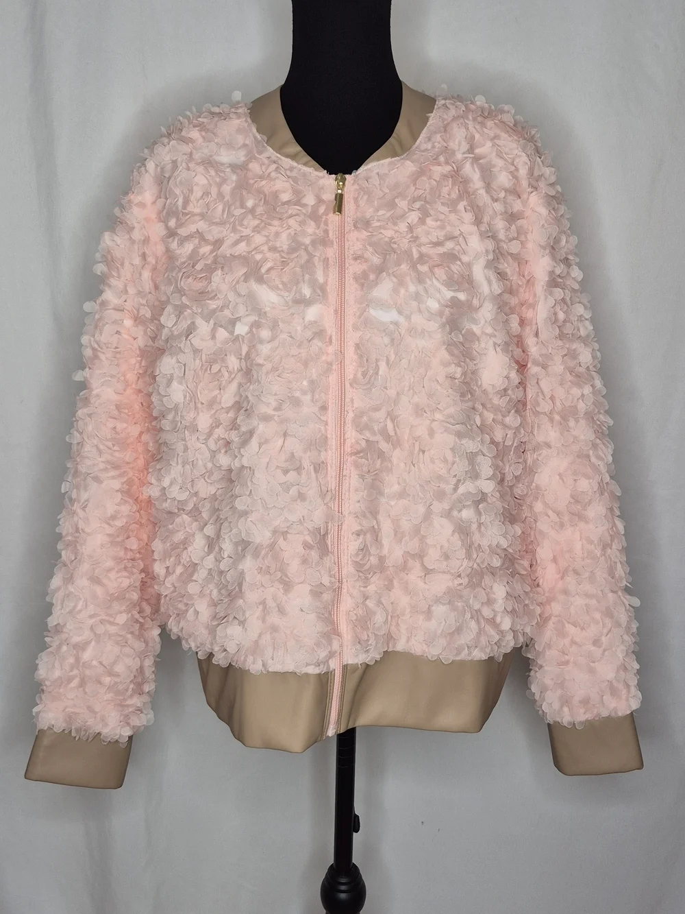 Fierce by Mally Rosebud Textured Bomber Jacket w/ Faux Leather Trim - Sz XL